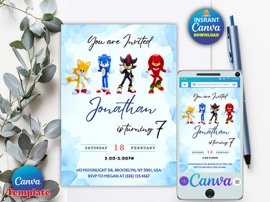 Editable Sonic 3 Invitation(Printable)