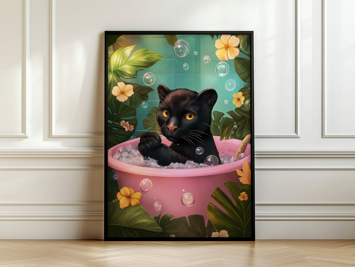 Black Leopard in Bathtub Art Print(Printable+Physical)