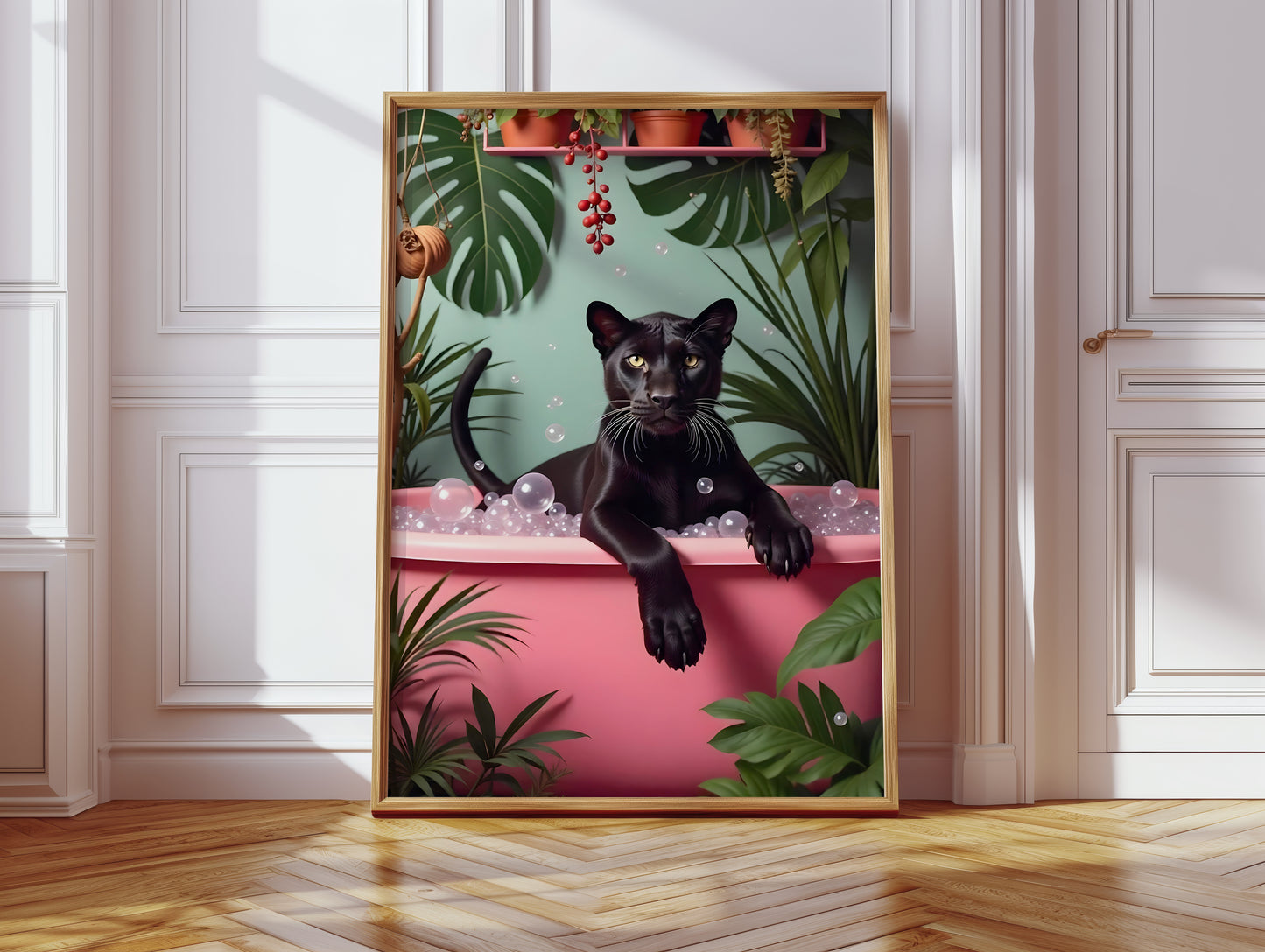 Black Leopard in Bathtub Art Print(Printable+Physical)