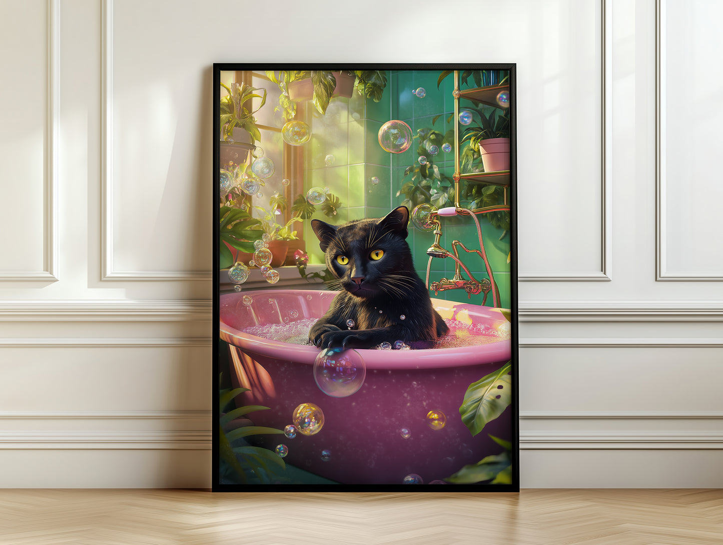 Black Leopard in Bathtub Art Print(Printable+Physical)
