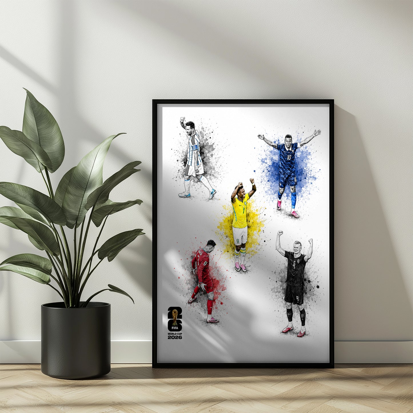 World Cup 2026 Five Football Legends Compilation Poster Multi Star Watercolor Soccer Wall Art (Printable+Physical)