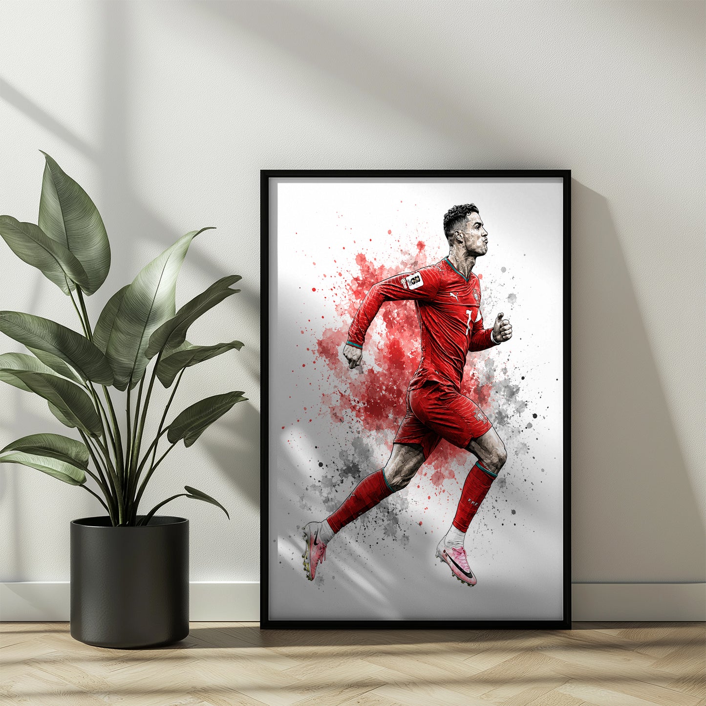 Cristiano Ronaldo Portugal Sprinting Motion Poster CR7 Forward Run Watercolor Wall Art (Printable+Physical)