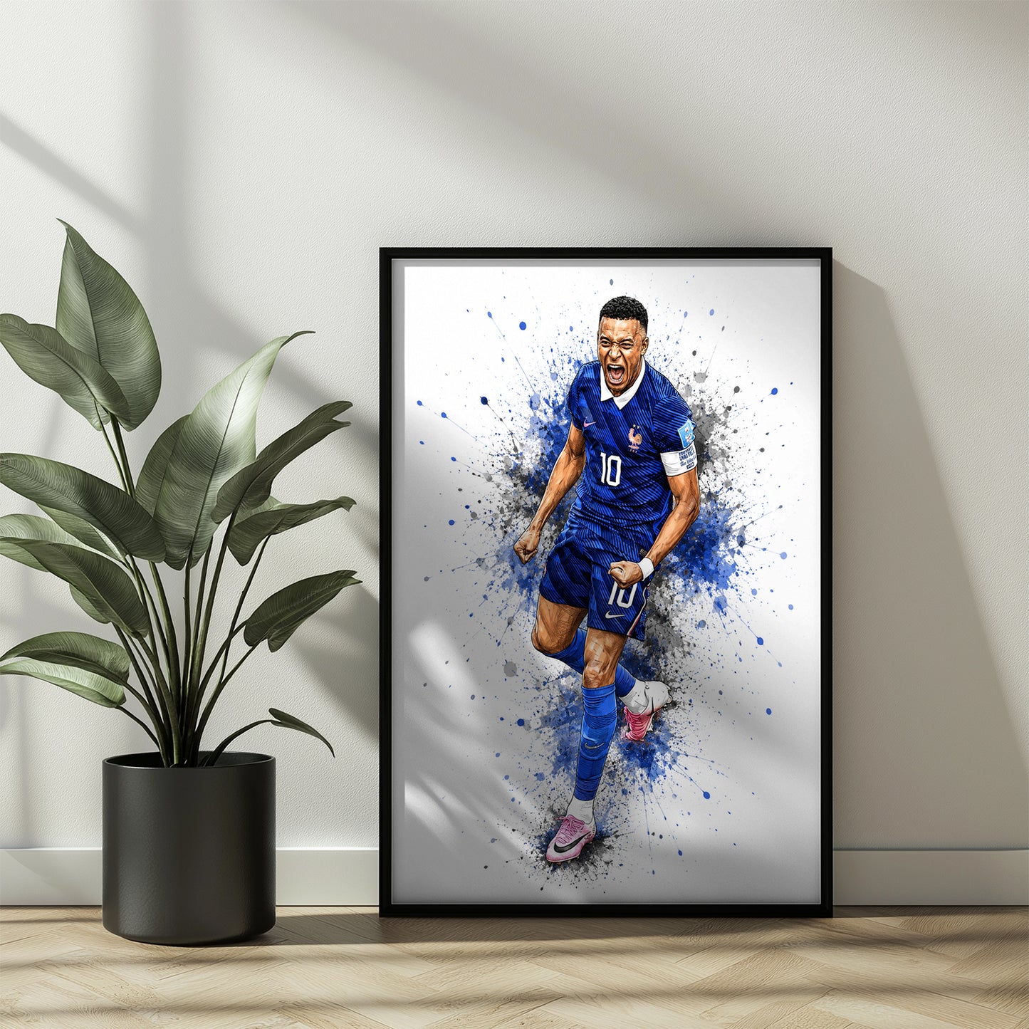 Kylian Mbappe France Intense Passion Poster Number 10 Blue Watercolor Splash Wall Art (Printable+Physical)