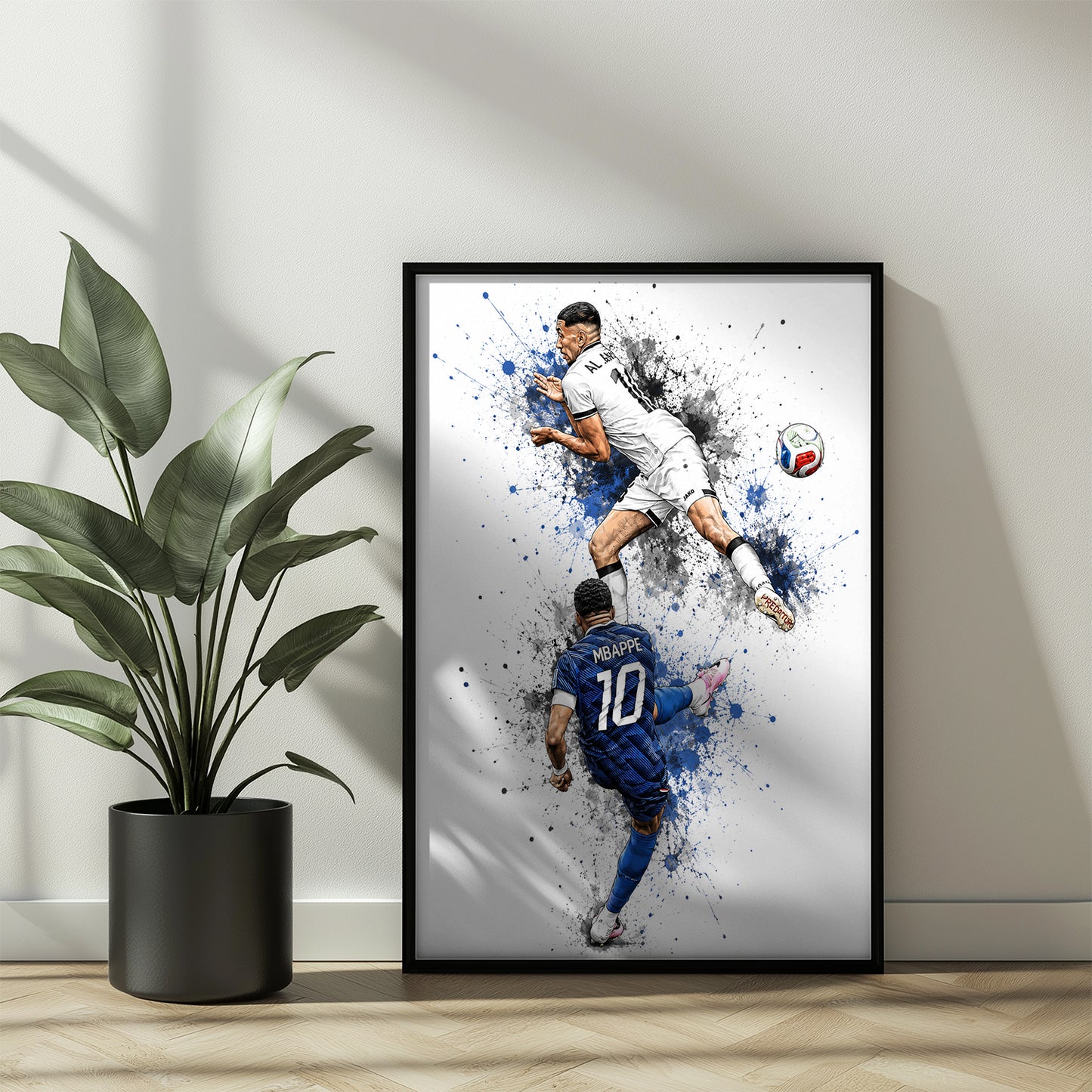 Mbappe Dual Action Football Poster Airborne Volley Watercolor Soccer Wall Art (Printable+Physical)