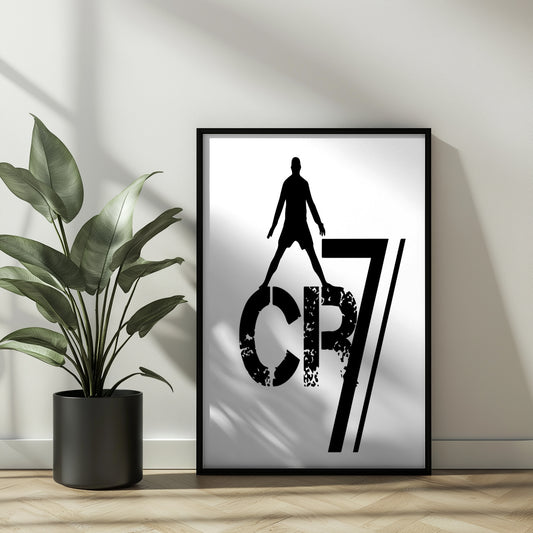 CR7 Monochrome Stencil Art Poster Ronaldo Signature Victory Stance Wall Decor (Printable+Physical)