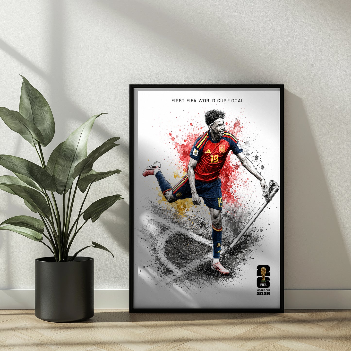 Lamine Yamal Spain First FIFA World Cup Goal Poster Corner Flag Celebration Splatter Wall Art (Printable+Physical)