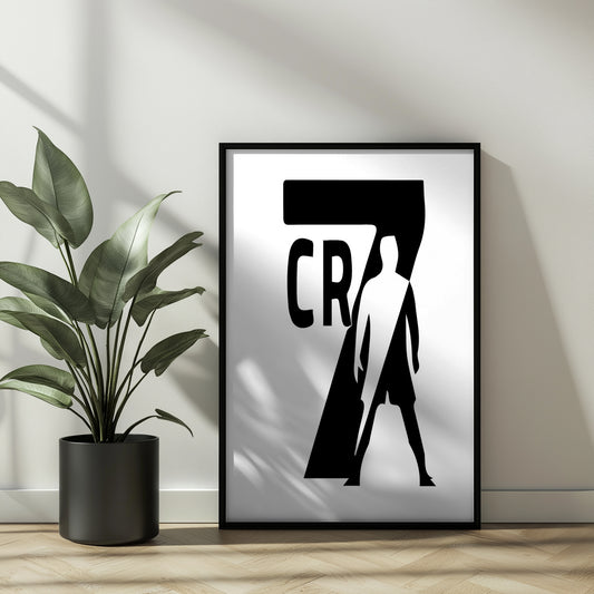 Cristiano Ronaldo CR7 Silhouette Minimalist Black and White Football Wall Art (Printable+Physical)