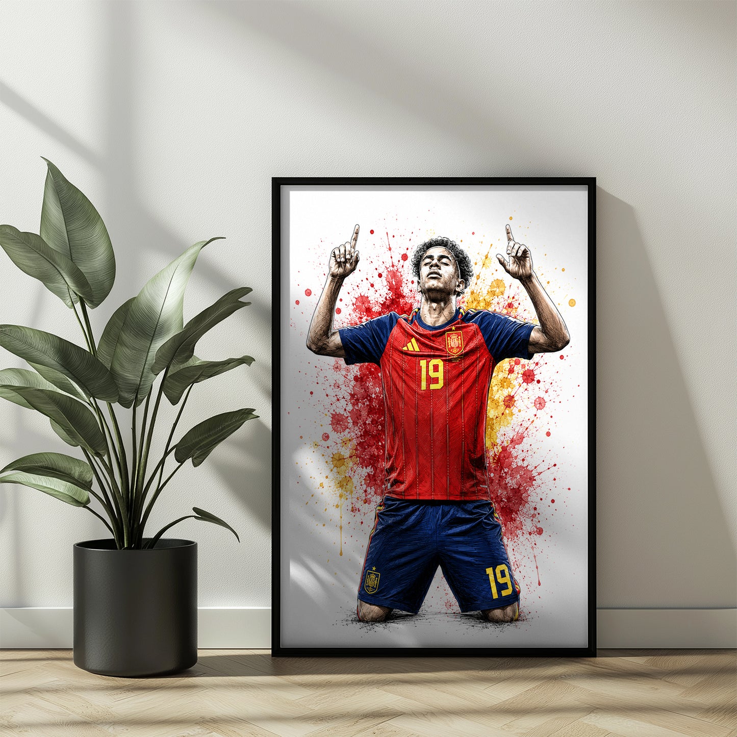 Lamine Yamal Spain Knee Slide Celebration Poster Number 19 Yellow Crimson Ink Wall Decor (Printable+Physical)