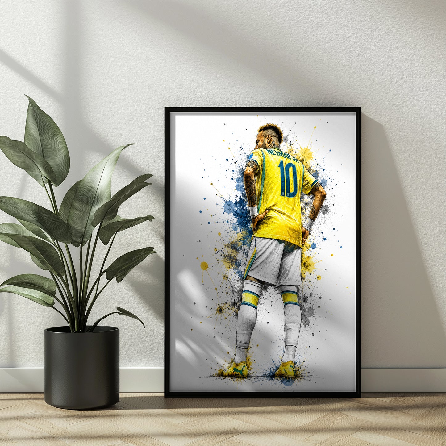 Neymar Jr Number 10 Back View Poster Brazil Jersey Hands on Hips Sketch Wall Art (Printable+Physical)