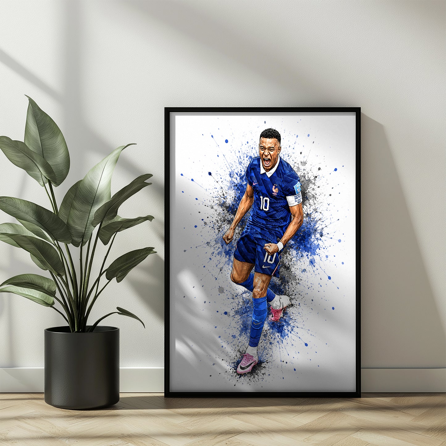 Kylian Mbappe France Intense Passion Poster Number 10 Blue Watercolor Splash Wall Art (Printable+Physical)