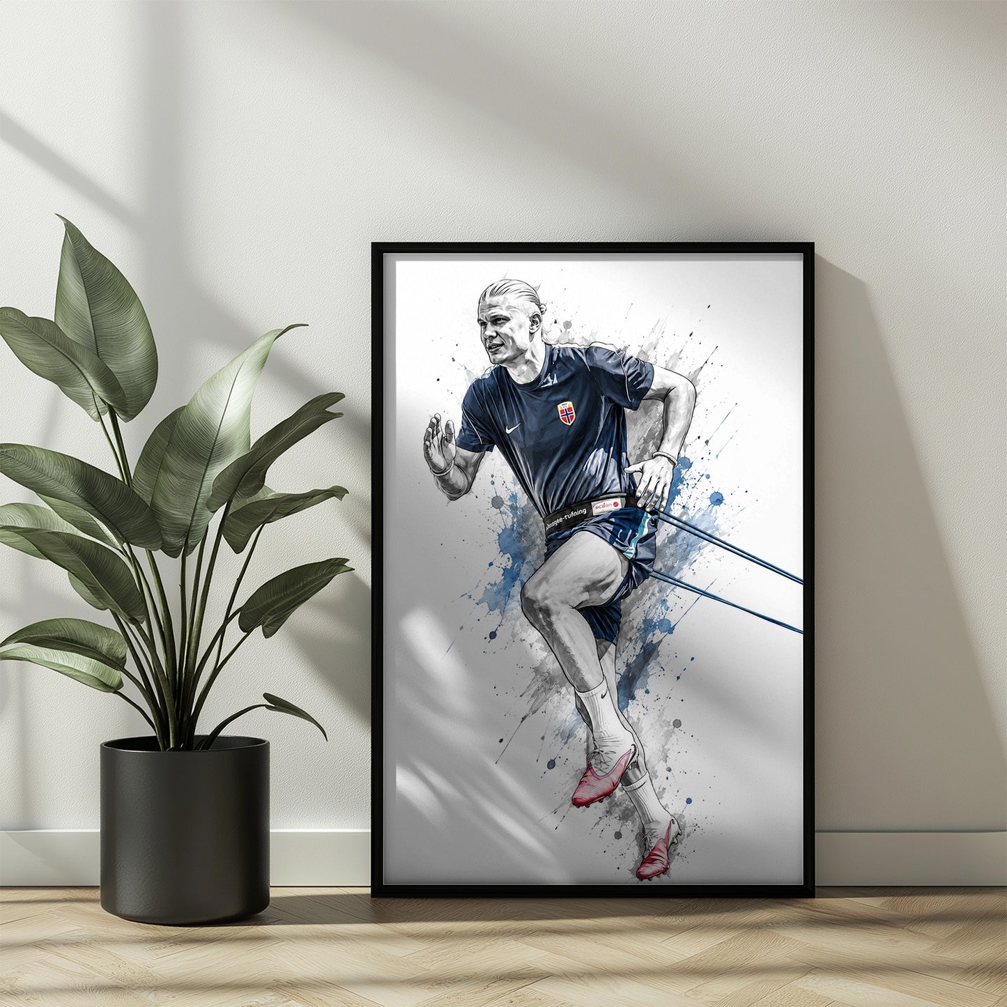 Erling Haaland Norway Resistance Training Sprint Poster Athletic Conditioning Watercolor Wall Art (Printable+Physical)