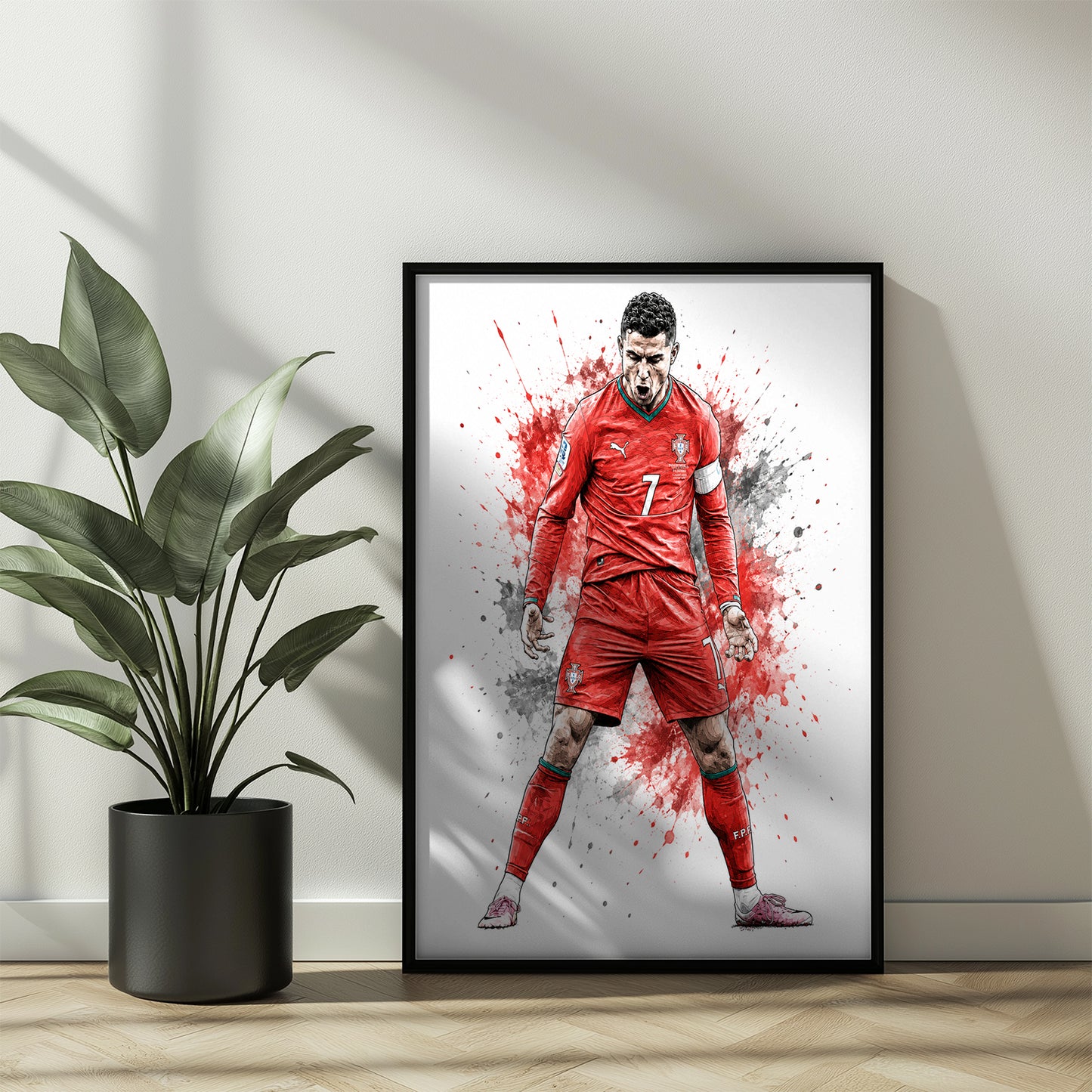 Cristiano Ronaldo Portugal Crimson Splash Art Poster CR7 Passionate Roar Wall Decor (Printable+Physical)