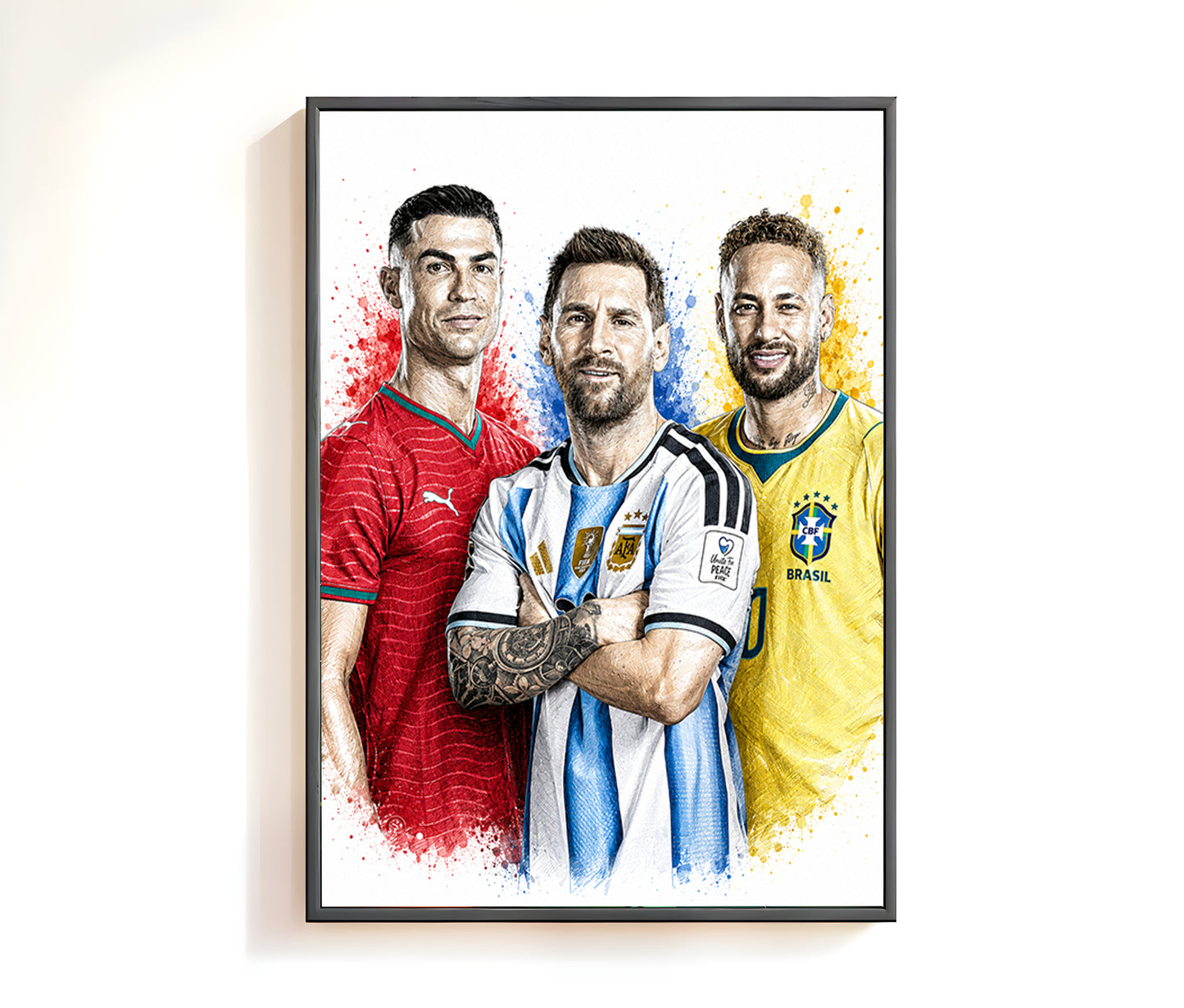 Football Triumvirate Messi Ronaldo Neymar Poster Trio Legends Watercolor Sketch Wall Art (Printable+Physical)