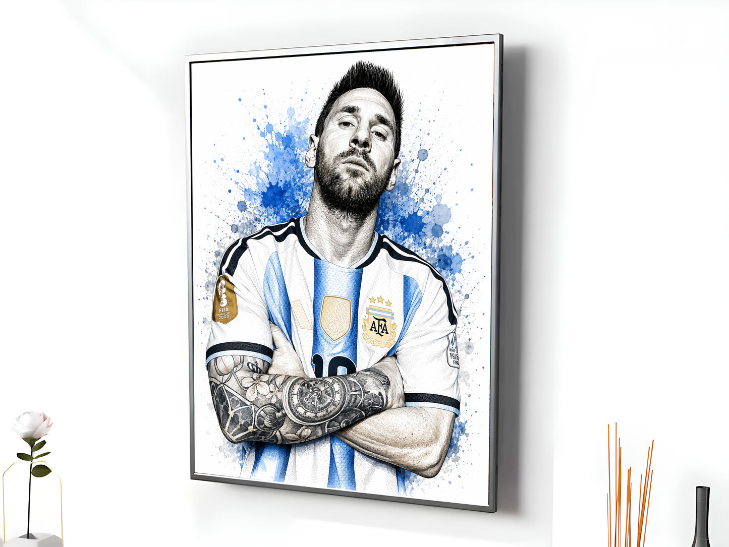 Lionel Messi Argentina Arms Crossed Poster Albiceleste Captain Sketch Tattoo Detail Wall Art (Printable+Physical)