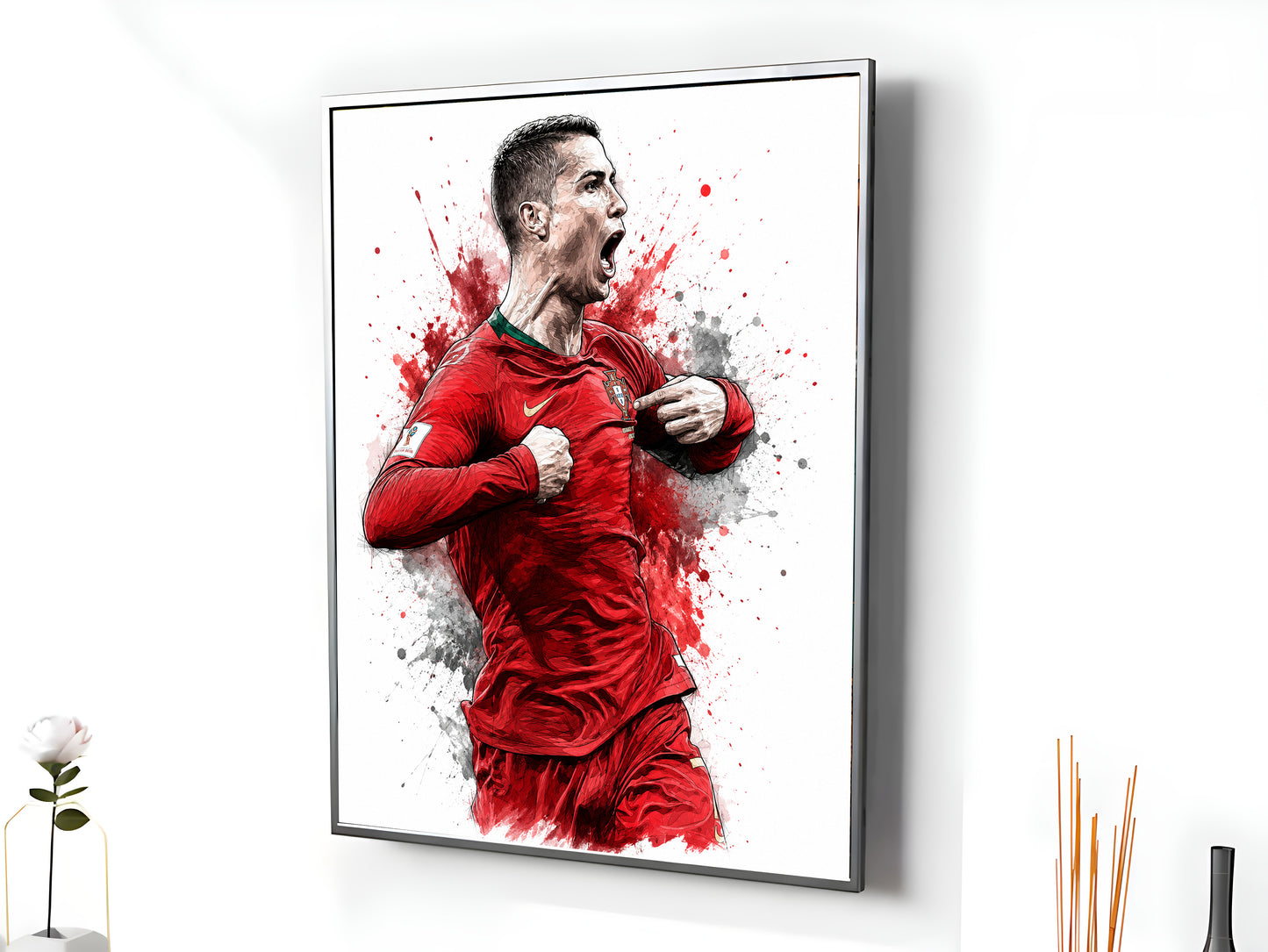 Cristiano Ronaldo Portugal Crest Point Poster CR7 Watercolor Sketch Side Profile Wall Art (Printable+Physical)