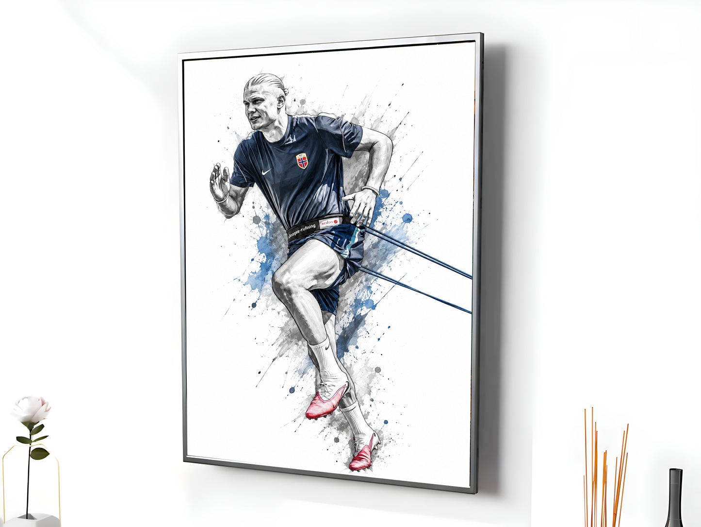 Erling Haaland Norway Resistance Training Sprint Poster Athletic Conditioning Watercolor Wall Art (Printable+Physical)