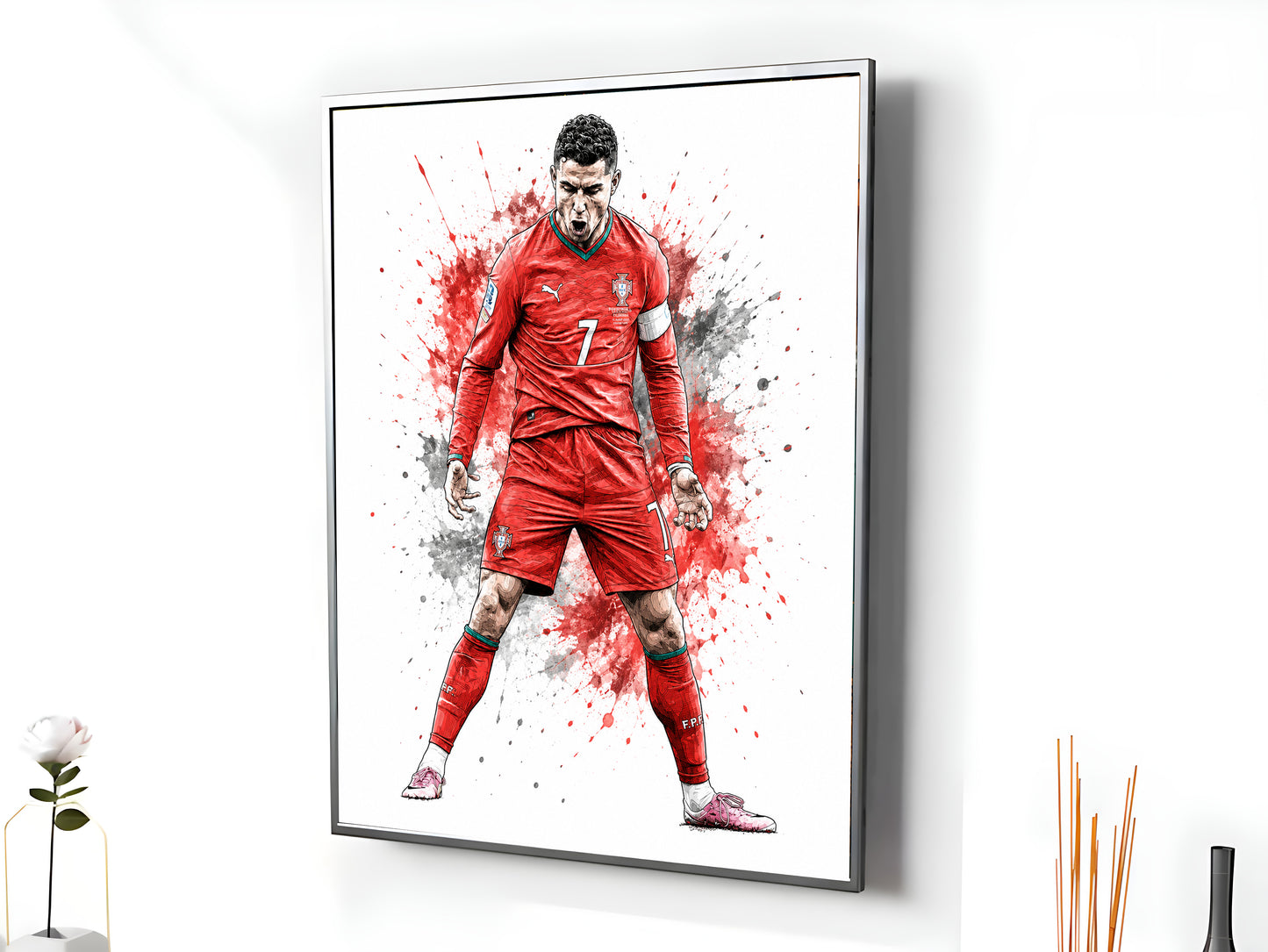 Cristiano Ronaldo Portugal Crimson Splash Art Poster CR7 Passionate Roar Wall Decor (Printable+Physical)