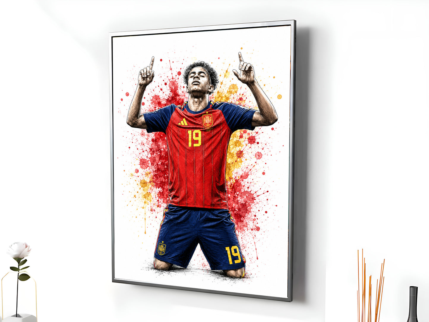 Lamine Yamal Spain Knee Slide Celebration Poster Number 19 Yellow Crimson Ink Wall Decor (Printable+Physical)