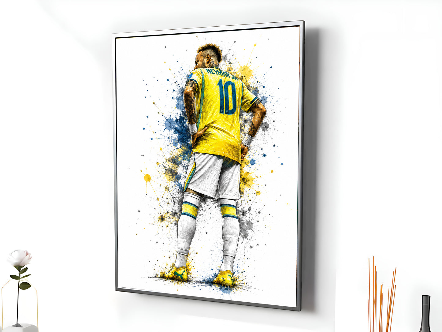 Neymar Jr Number 10 Back View Poster Brazil Jersey Hands on Hips Sketch Wall Art (Printable+Physical)