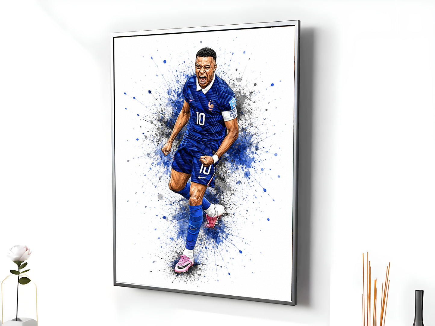 Kylian Mbappe France Intense Passion Poster Number 10 Blue Watercolor Splash Wall Art (Printable+Physical)