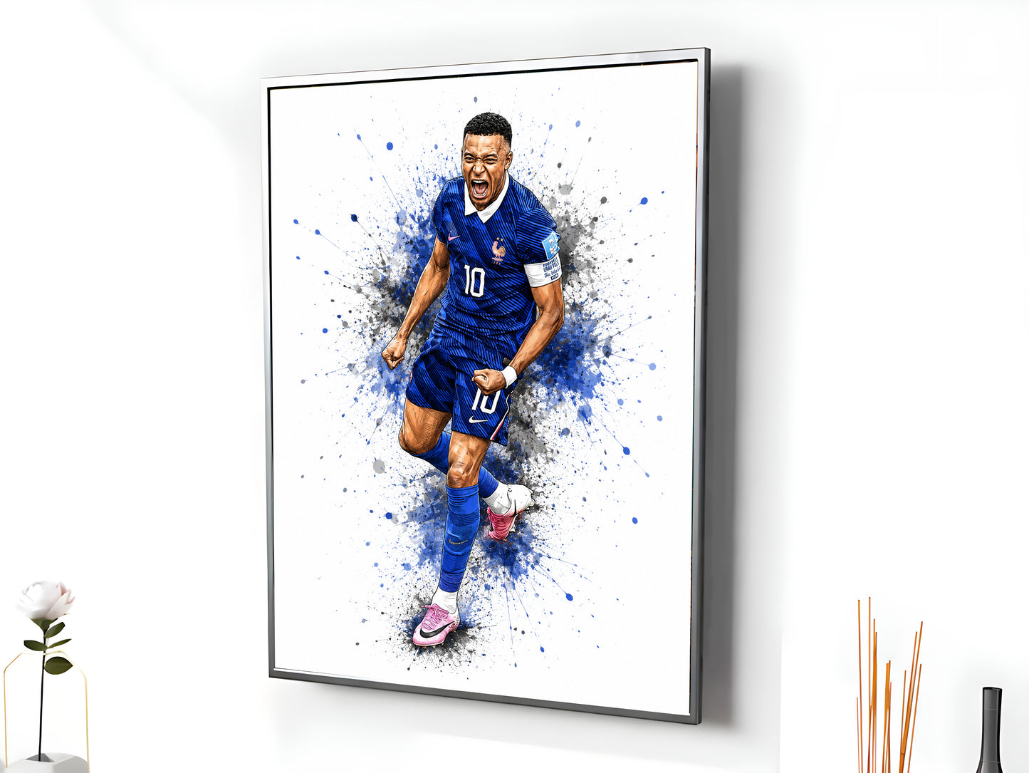 Kylian Mbappe France Intense Passion Poster Number 10 Blue Watercolor Splash Wall Art (Printable+Physical)