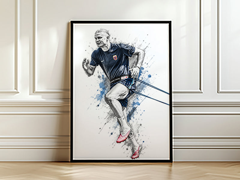 Erling Haaland Norway Resistance Training Sprint Poster Athletic Conditioning Watercolor Wall Art (Printable+Physical)