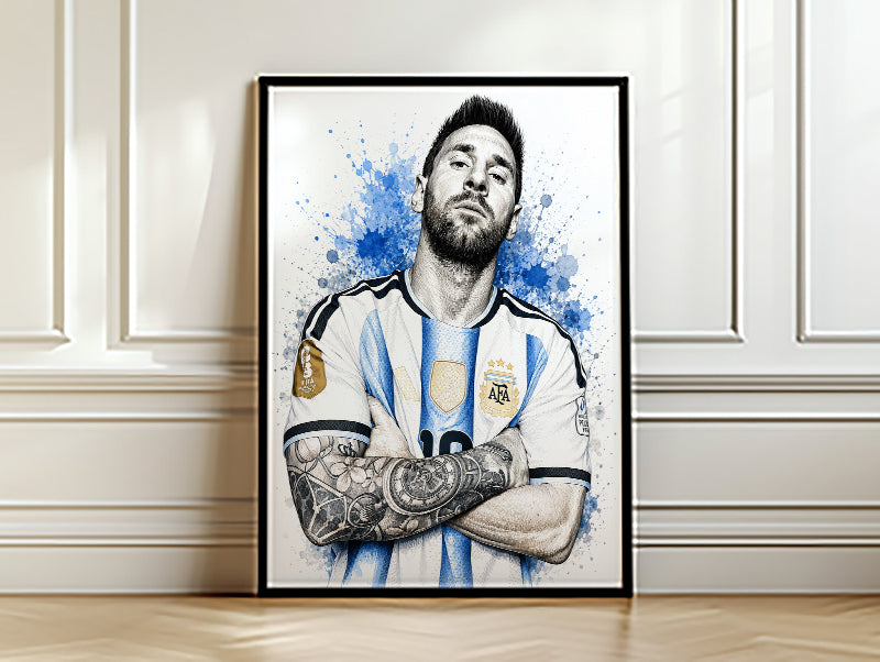 Lionel Messi Argentina Arms Crossed Poster Albiceleste Captain Sketch Tattoo Detail Wall Art (Printable+Physical)