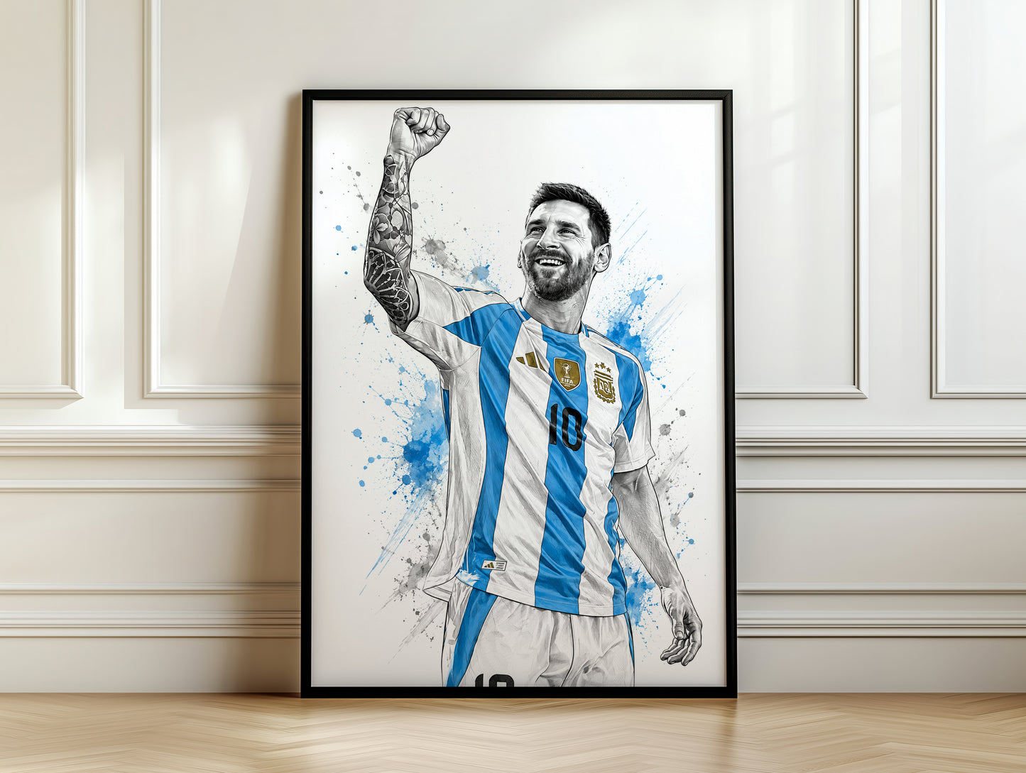 Lionel Messi Argentina Splash Sketch Art Modern Home Decor Poster (Printable+Physical)