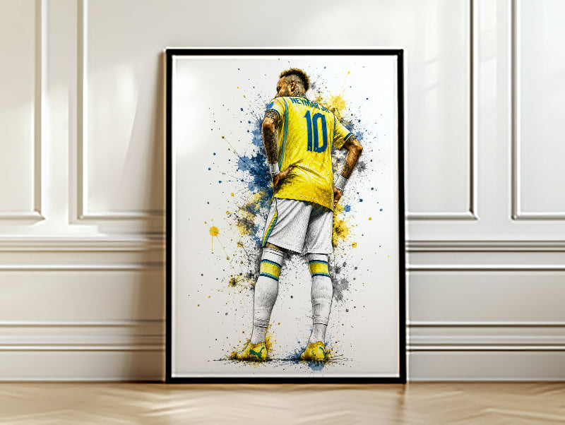 Neymar Jr Number 10 Back View Poster Brazil Jersey Hands on Hips Sketch Wall Art (Printable+Physical)