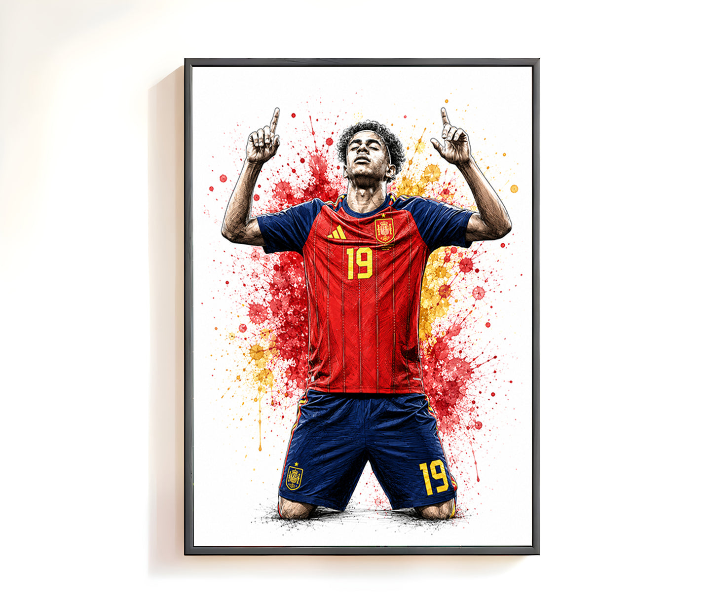Lamine Yamal Spain Knee Slide Celebration Poster Number 19 Yellow Crimson Ink Wall Decor (Printable+Physical)