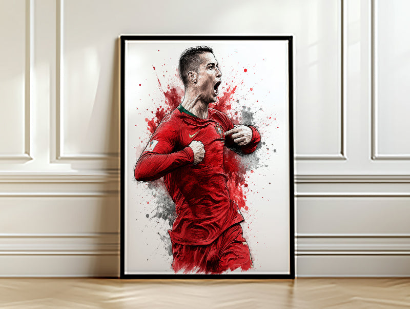 Cristiano Ronaldo Portugal Crest Point Poster CR7 Watercolor Sketch Side Profile Wall Art (Printable+Physical)