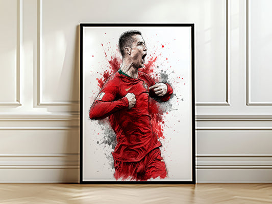 Cristiano Ronaldo Portugal Crest Point Poster CR7 Watercolor Sketch Side Profile Wall Art (Printable+Physical)
