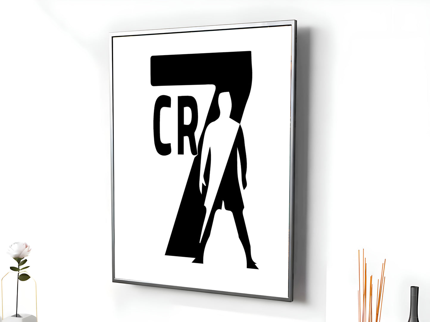 Cristiano Ronaldo CR7 Silhouette Minimalist Black and White Football Wall Art (Printable+Physical)