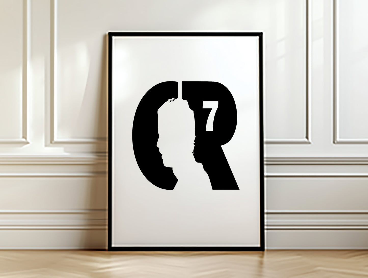 Cristiano Ronaldo CR7 Logo Silhouette Minimalist Black and White Football Wall Art (Printable+Physical)