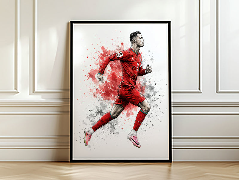 Cristiano Ronaldo Portugal Sprinting Motion Poster CR7 Forward Run Watercolor Wall Art (Printable+Physical)