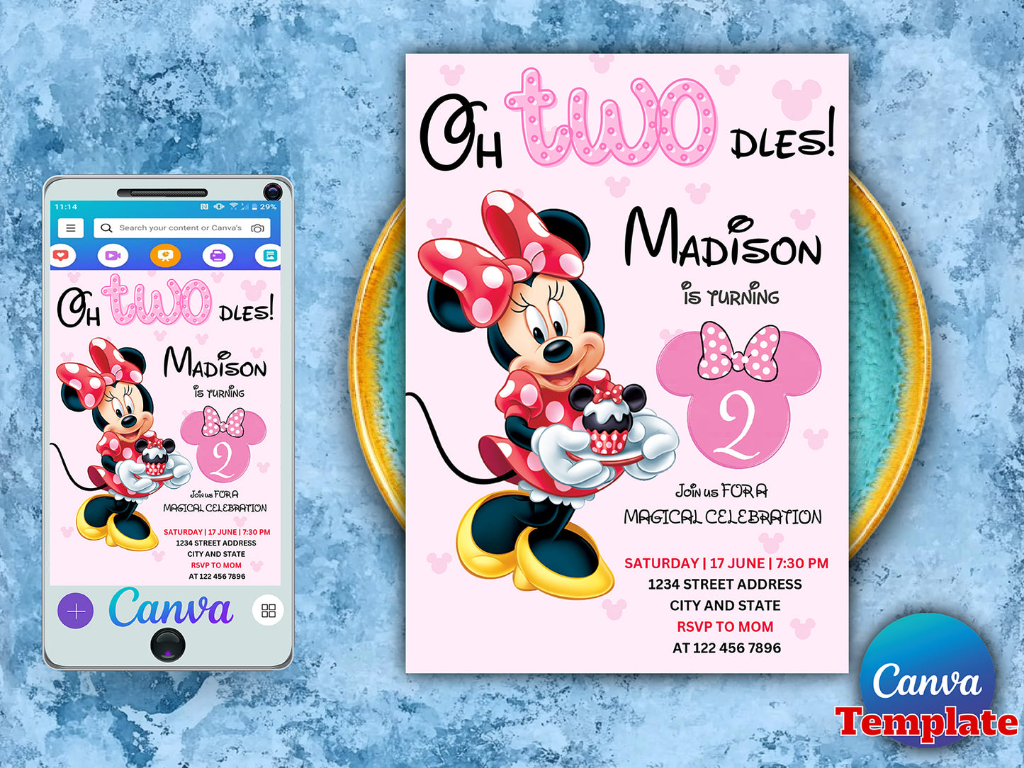 EDITABLE Oh TWOdles Minnie Mouse Birthday Invitation(Printable)