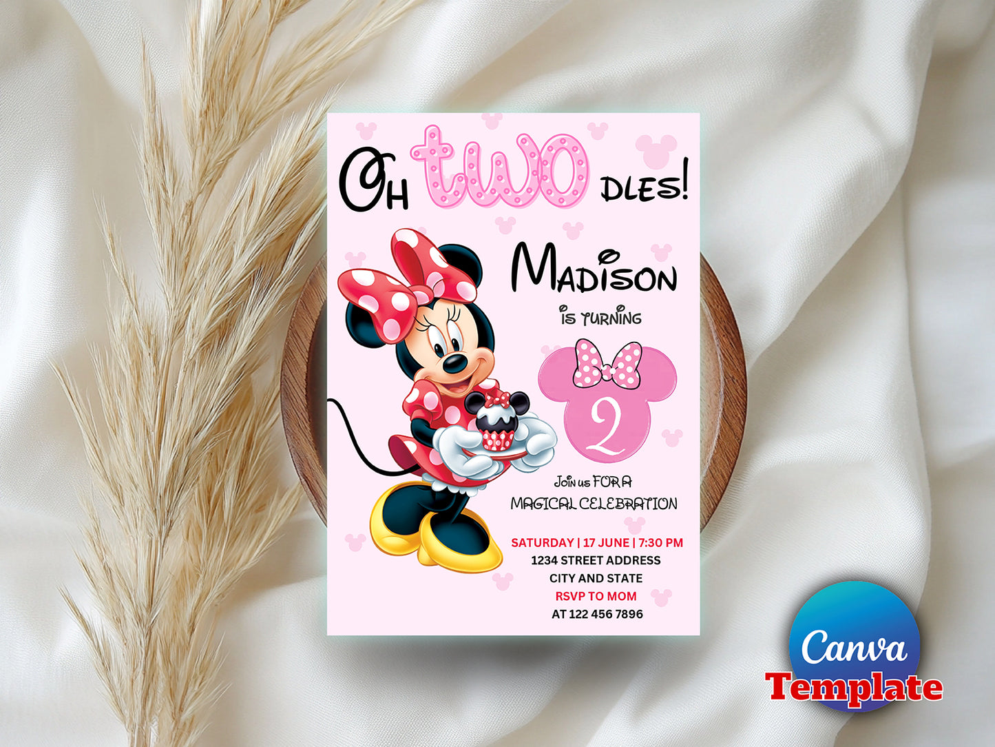EDITABLE Oh TWOdles Minnie Mouse Birthday Invitation(Printable)