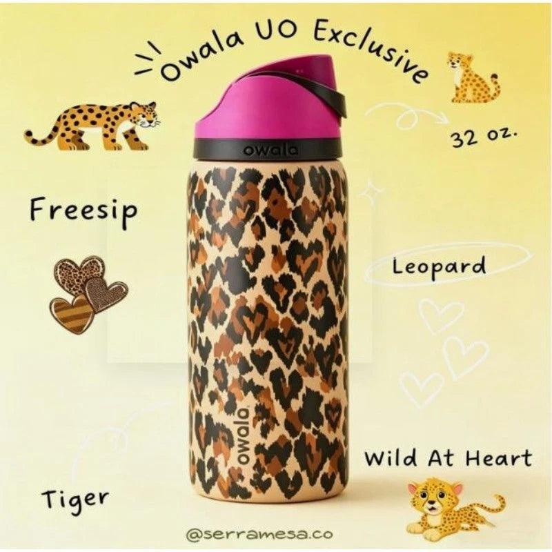 Owala FreeSip 32oz Wild at Heart Leopard Print Water Bottle