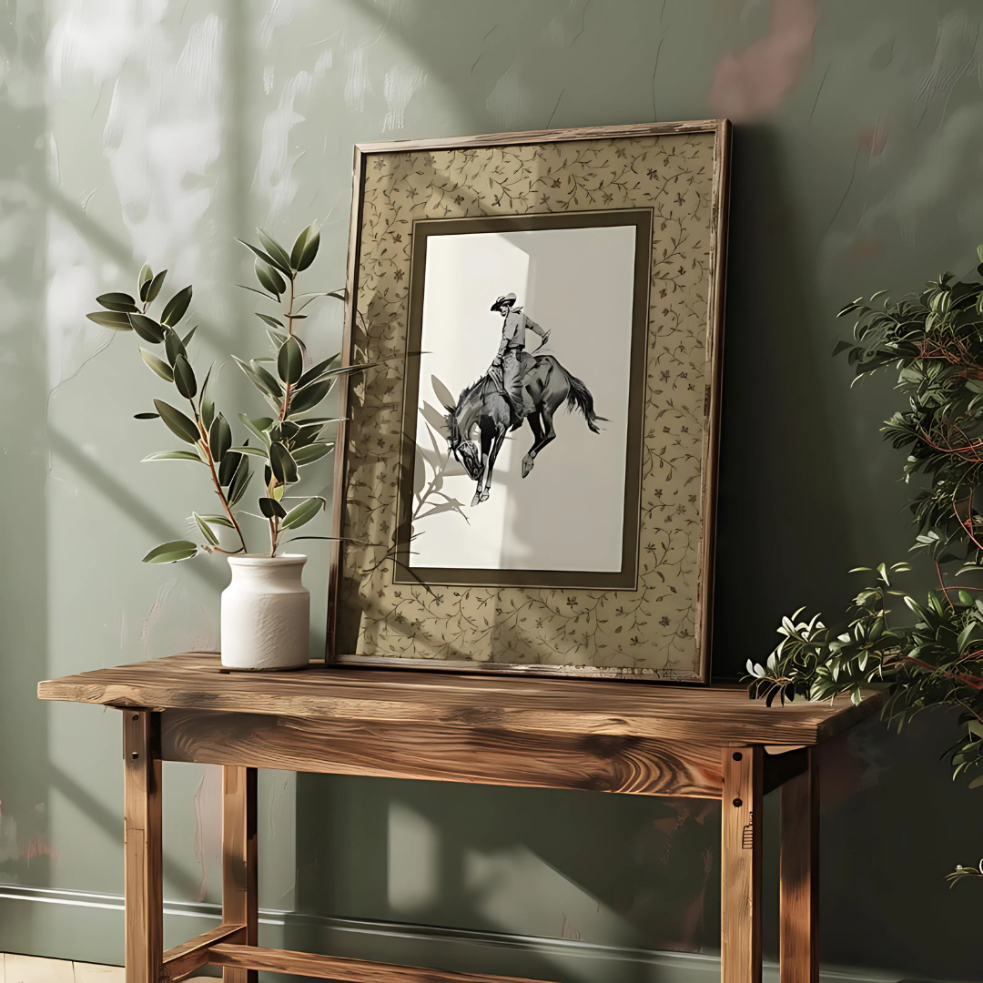 Cowboy Art Print, Bucking Bronco Western Wall Art(Printable+Physical)