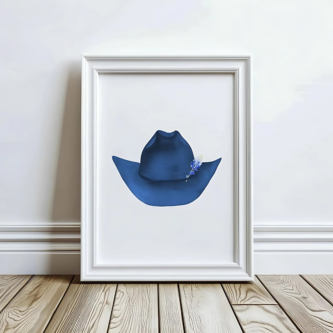 Watercolor Blue Cowboy Hat Art Print(Printable+Physical)