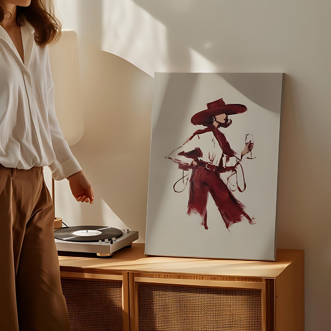 Red Wine Cowgirl Western Wall Art(Printable+Physical)