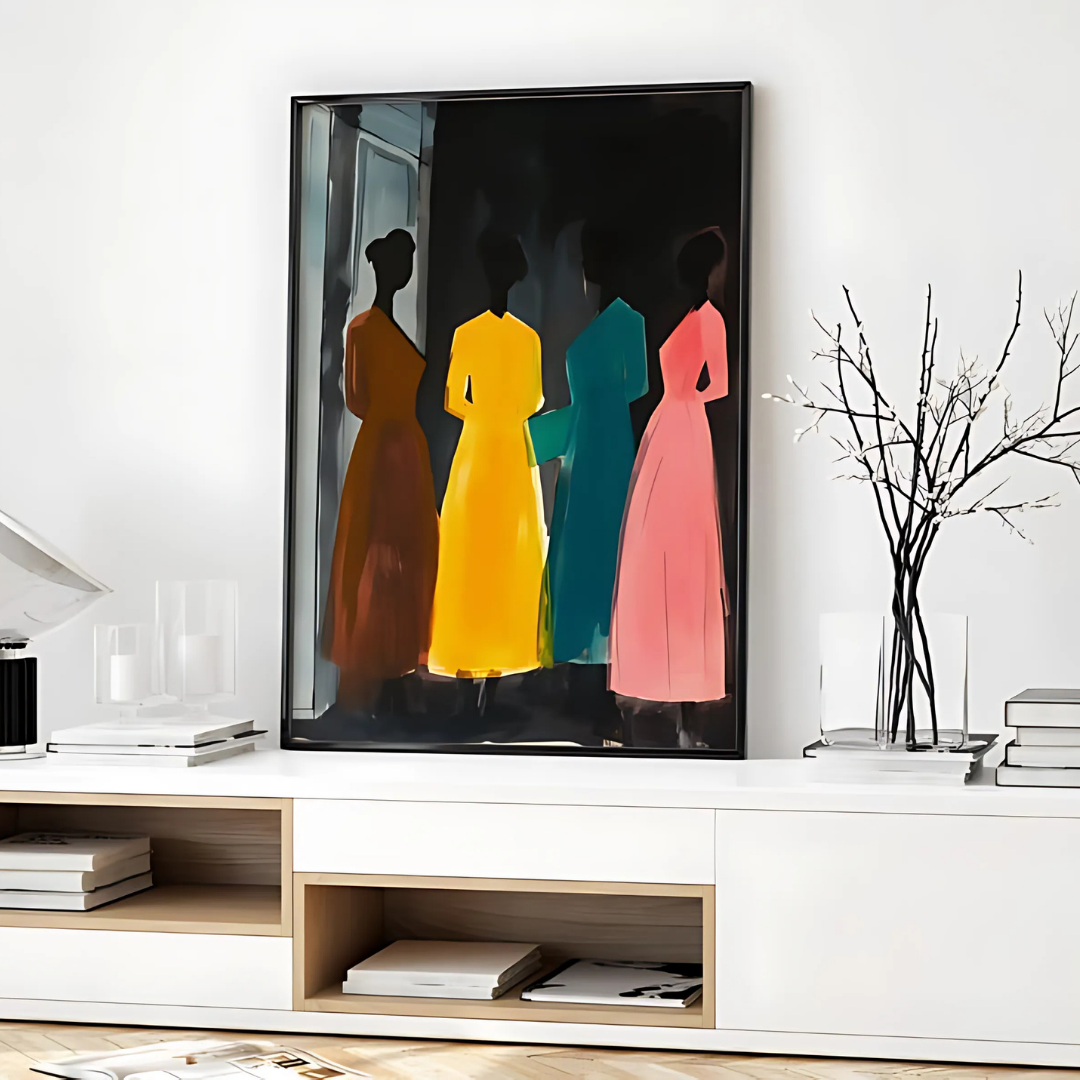 Women in Colorful Dresses Retro Poster(Printable+Physical)