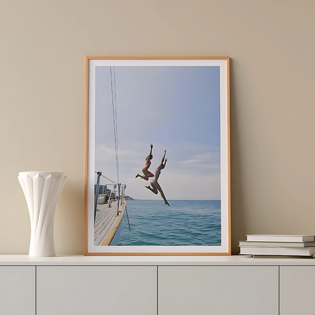 Woman  Blue Ocean Jump Art Print(Printable+Physical)