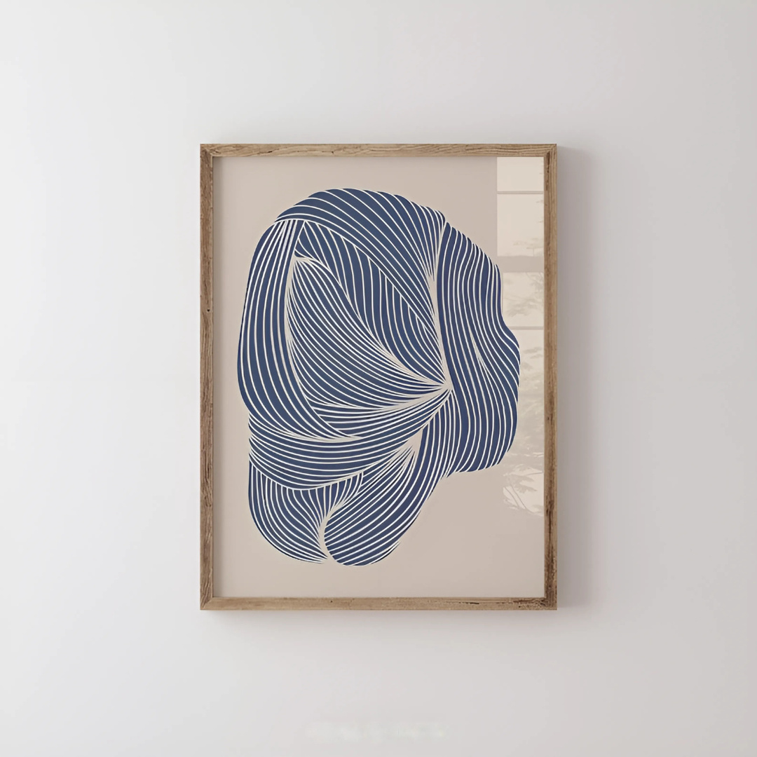 Abstract Flowing Navy Line Art Print(Printable+Physical)