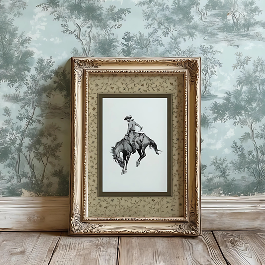 Cowboy Art Print, Bucking Bronco Western Wall Art(Printable+Physical)