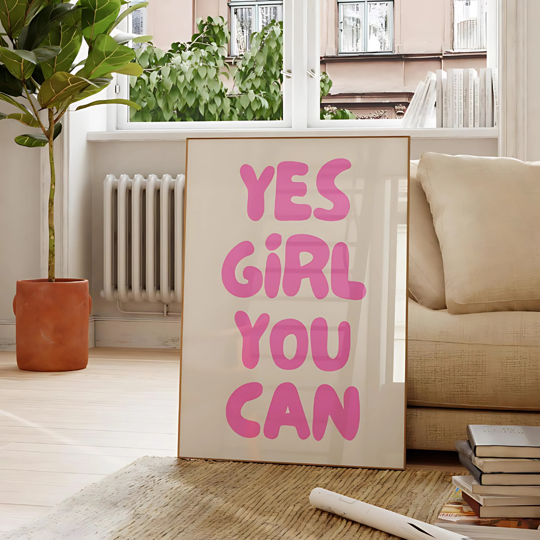 Yes Girl You Can Pink Motivational Quote Positive Affirmation(Printable+Physical)