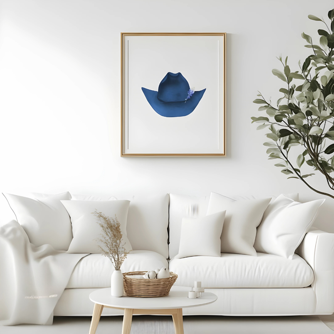 Watercolor Blue Cowboy Hat Art Print(Printable+Physical)