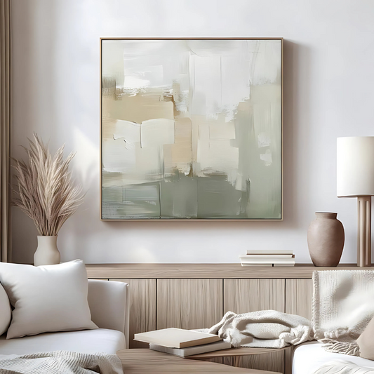 Neutral Beige Green Abstract Painting(Printable+Physical)