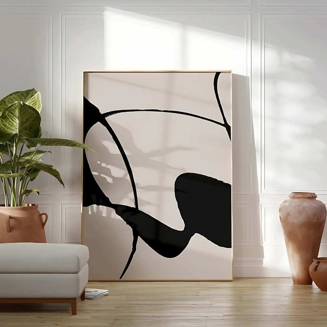 Black Beige Abstract Wall Art (Printable+Physical)