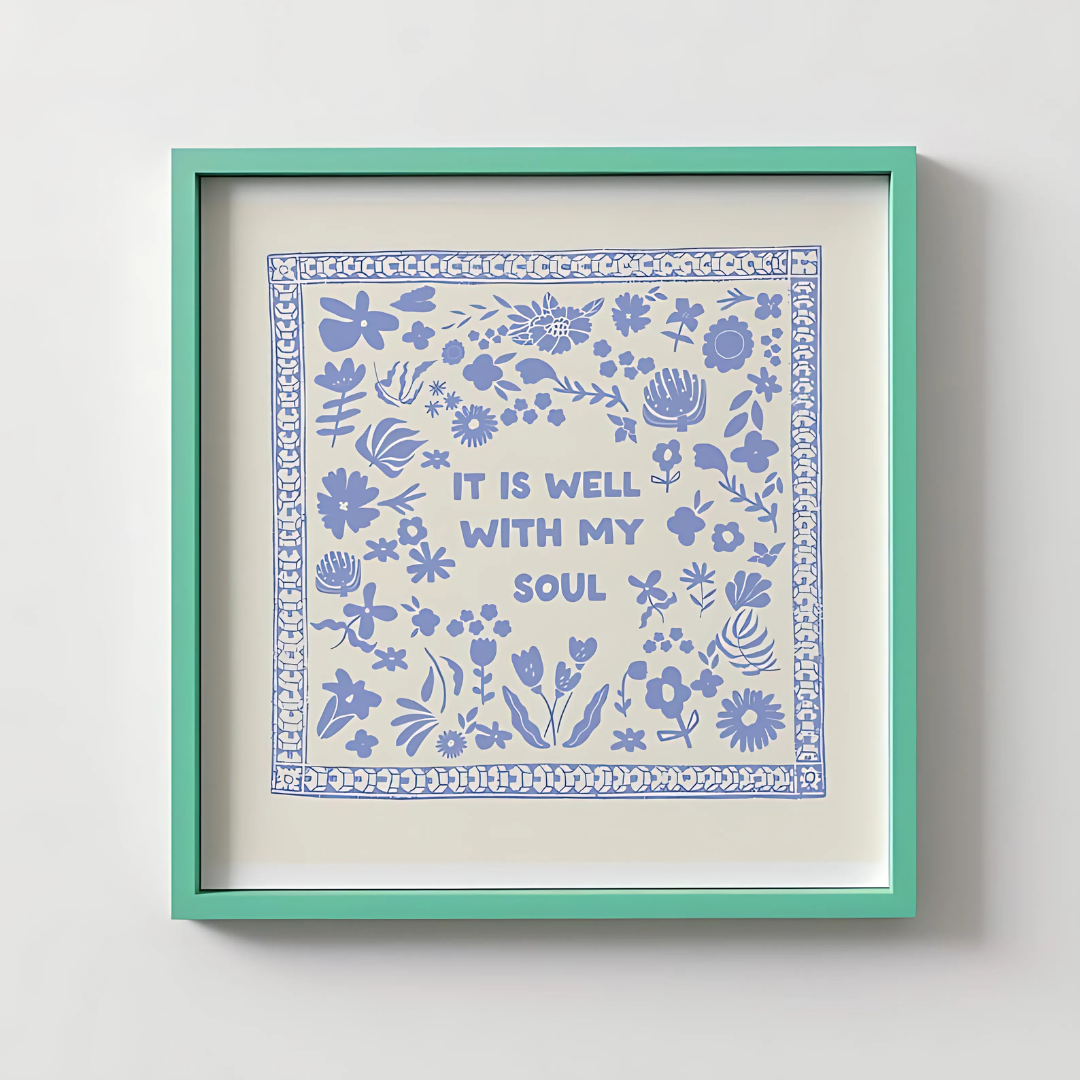 Blue Floral 'It Is Well With My Soul' Square Print(Printable+Physical)
